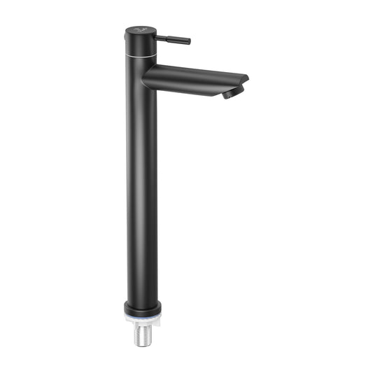 Pixaflo Florent SS-304 Extended Tall Body Pillar Cock 12"" Tap for Wash Basin | Stainless Steel (Matte Black)